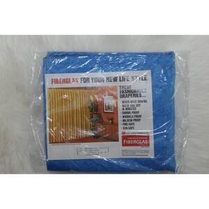 NEW Vintage MCM Mid-Century Modern Blue Fiberglass Draperies Curtains 50x36